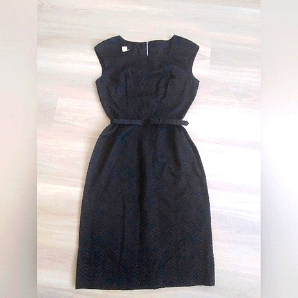 L'Aiglon Dress 1950s wiggle sleeveless belted black Pin Up Couture France Textur - Picture 1 of 5